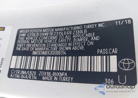 2019 Toyota C-Hr Limited z USA, uszkodzony, nr VIN NMTKHMBX2KR080354